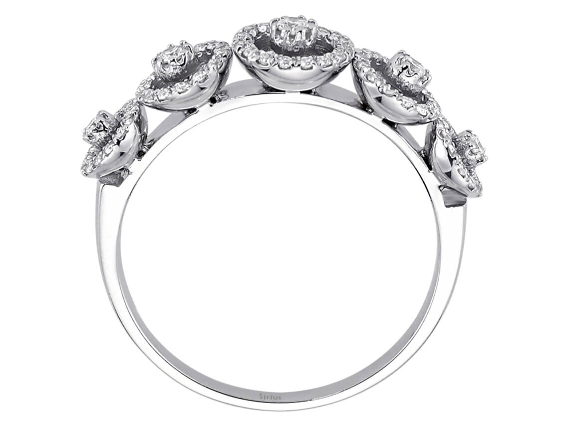 Verspielter Ring mit 5 zentralen & 70 umlaufenden Labordiamanten in 14K Weißgold – Modell 04R0338