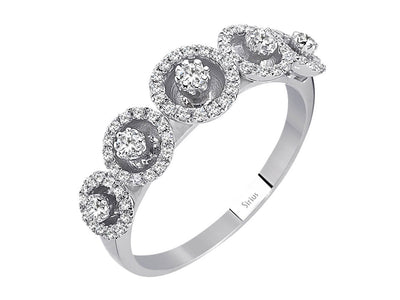 Verspielter Ring mit 5 zentralen & 70 umlaufenden Labordiamanten in 14K Weißgold – Modell 04R0338