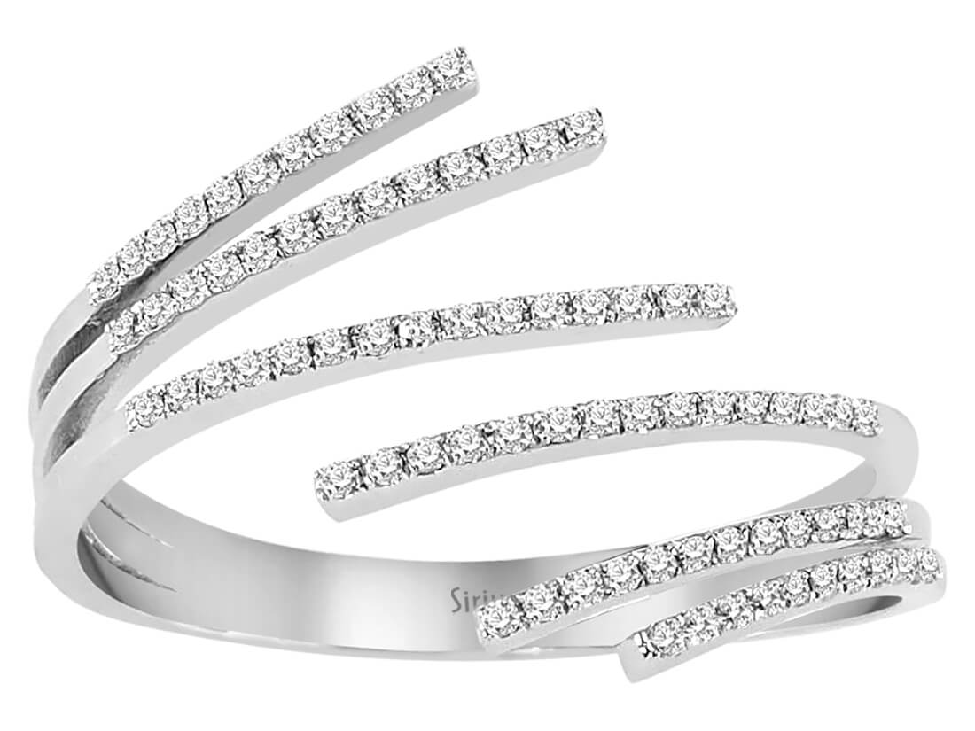 6-row Diamond Ring in 14K White Gold – 0.27 ct | Modern Women’s Ring – High-Quality Jewelry by Rosy Lab Diamonds