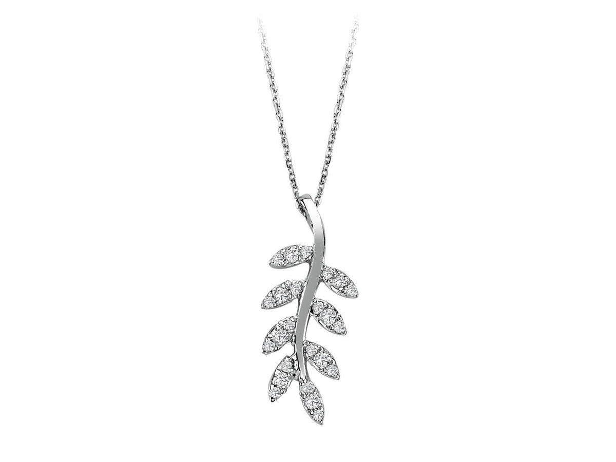 Collier délicat avec diamants en forme de feuille - Or Blanc 14 carats - Bijoux haut de gamme de Rosy Lab Diamonds