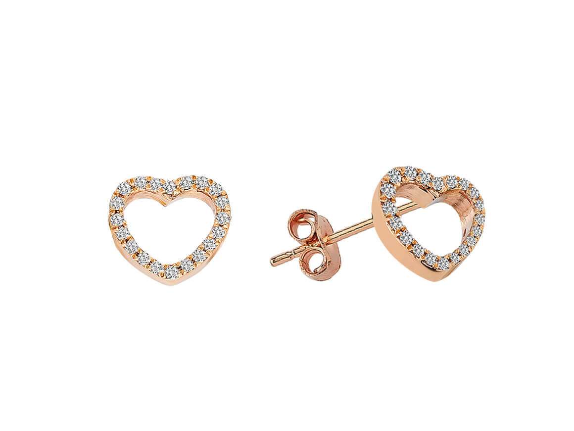 Boucles d'oreilles en forme de cœur avec diamants en or rose 585