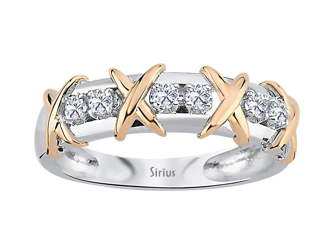 Avantgarde Halbkreis-Ring mit 6 lab-grown Diamanten