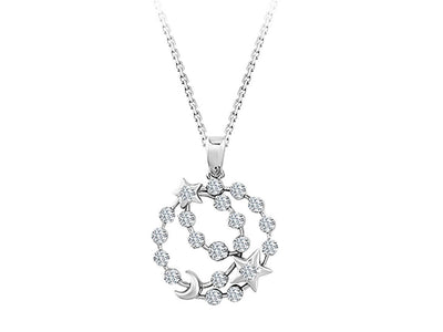 Zirkularer Anhänger mit Stern-Mond-Motiv und Labor-Diamanten