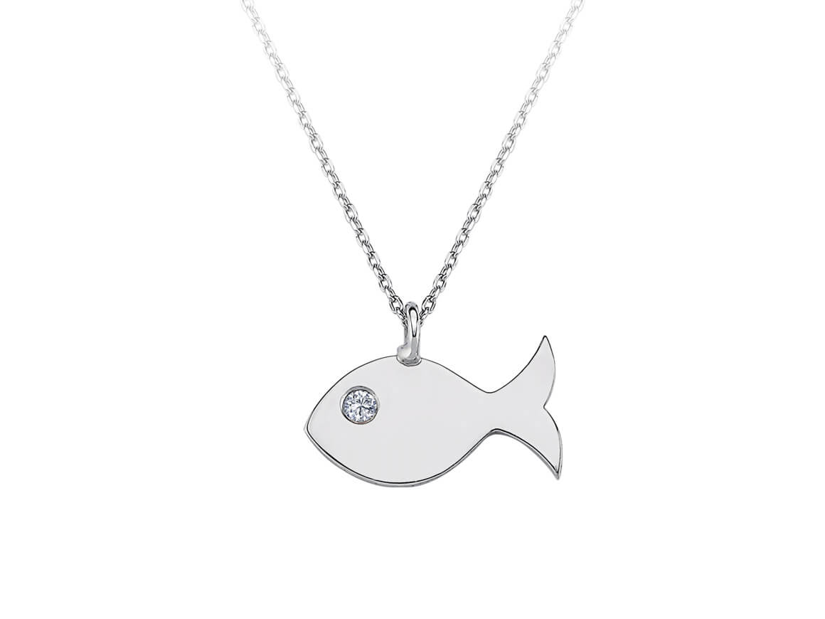 Pendentif poisson avec diamant de laboratoire en or blanc 14 carats