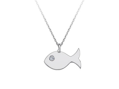 Pendentif poisson avec diamant de laboratoire en or blanc 14 carats