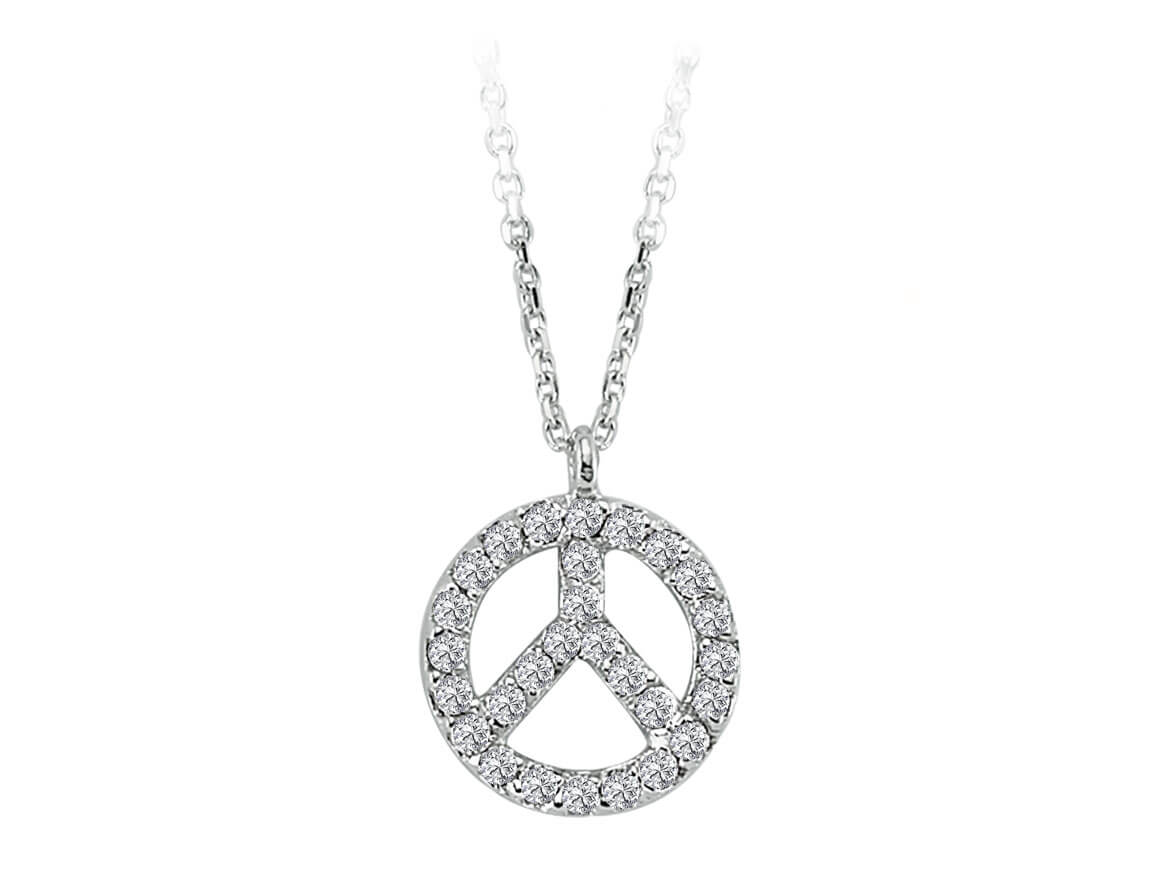 Pendentif symbole de paix avec 28 diamants en or blanc 8K
