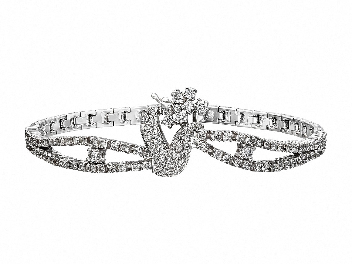 Bracelet jonc en diamants motif nœud - Or Blanc 14 carats - 2,30 ct - Bijoux haut de gamme de Rosy Lab Diamonds