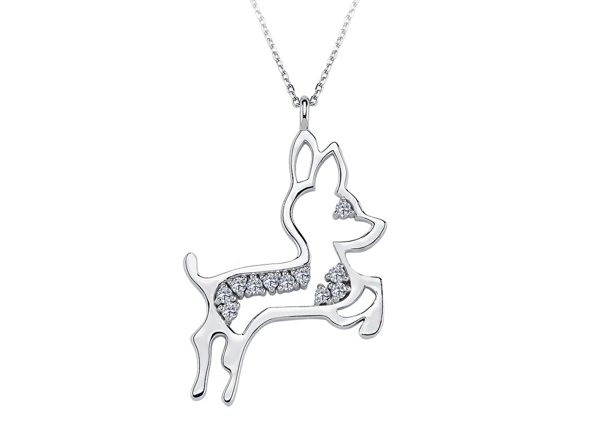 Large Deer Pendant with 11 Lab Diamonds in 14K White Gold