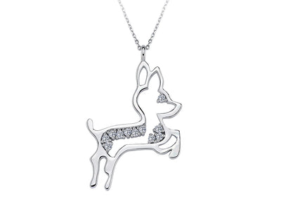 Large Deer Pendant with 11 Lab Diamonds in 14K White Gold