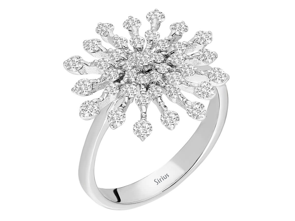 Auffälliger Schneeflocken-Ring mit 41 rund geschliffenen Labor-Diamanten