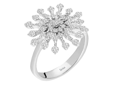 Auffälliger Schneeflocken-Ring mit 41 rund geschliffenen Labor-Diamanten