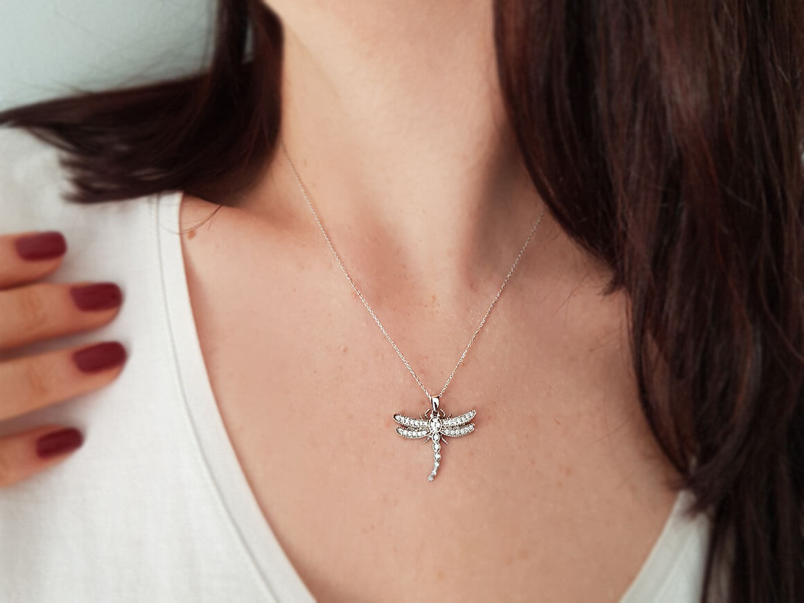 Large dragonfly pendant with 36 round lab diamonds
