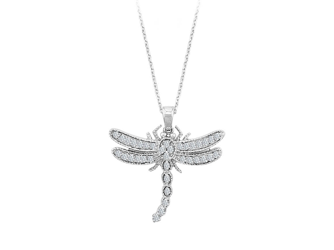 Large dragonfly pendant with 36 round lab diamonds