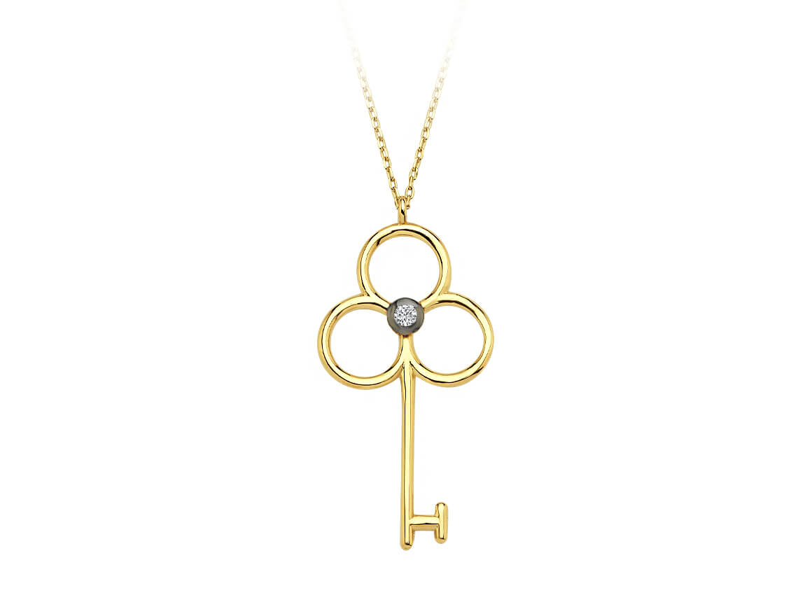 Magical key pendant with lab diamond in 14K yellow gold
