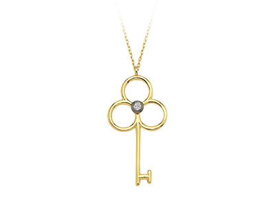 Magical key pendant with lab diamond in 14K yellow gold