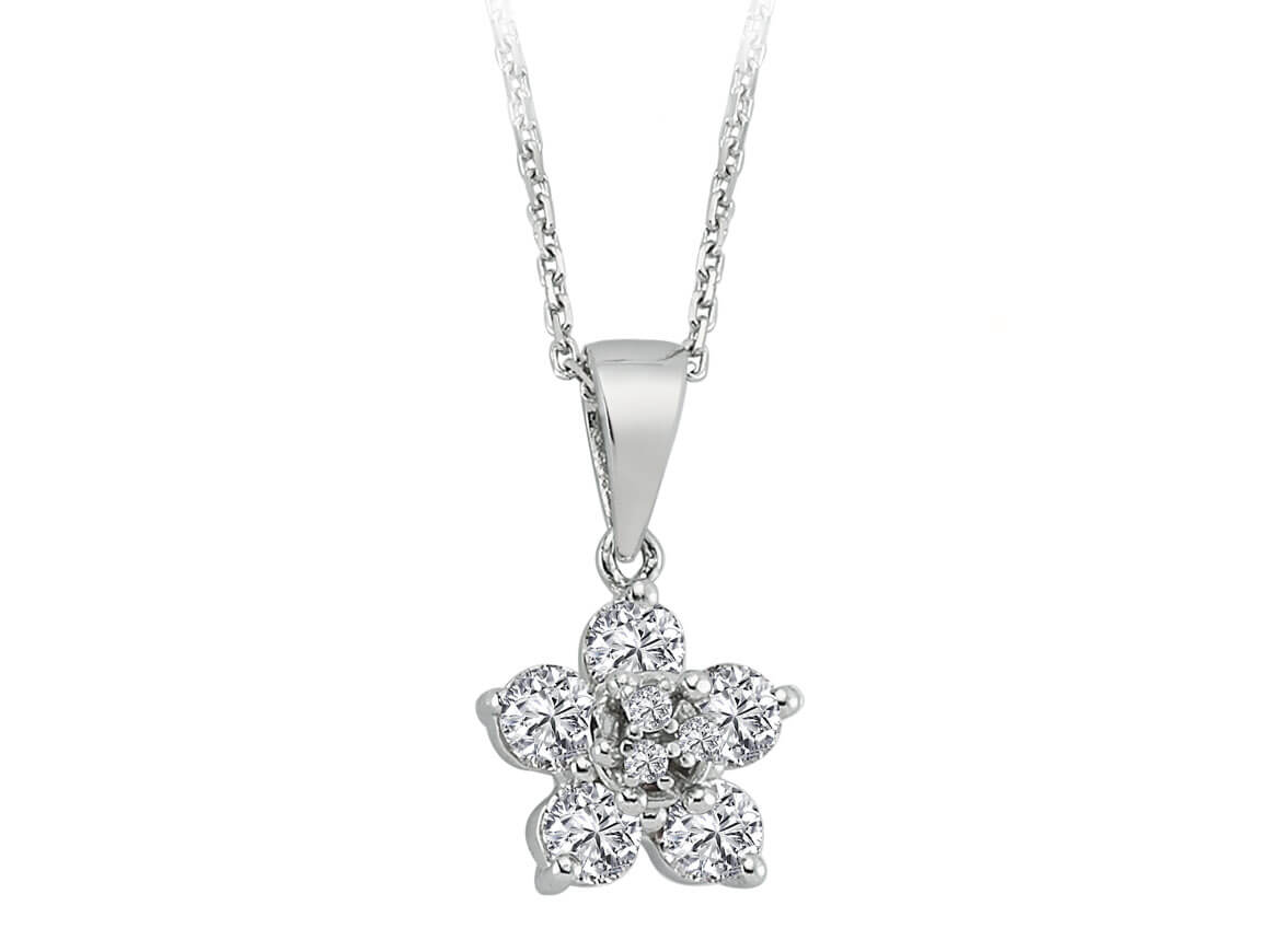 Pendentif fleur avec 8 diamants en or blanc 14 carats