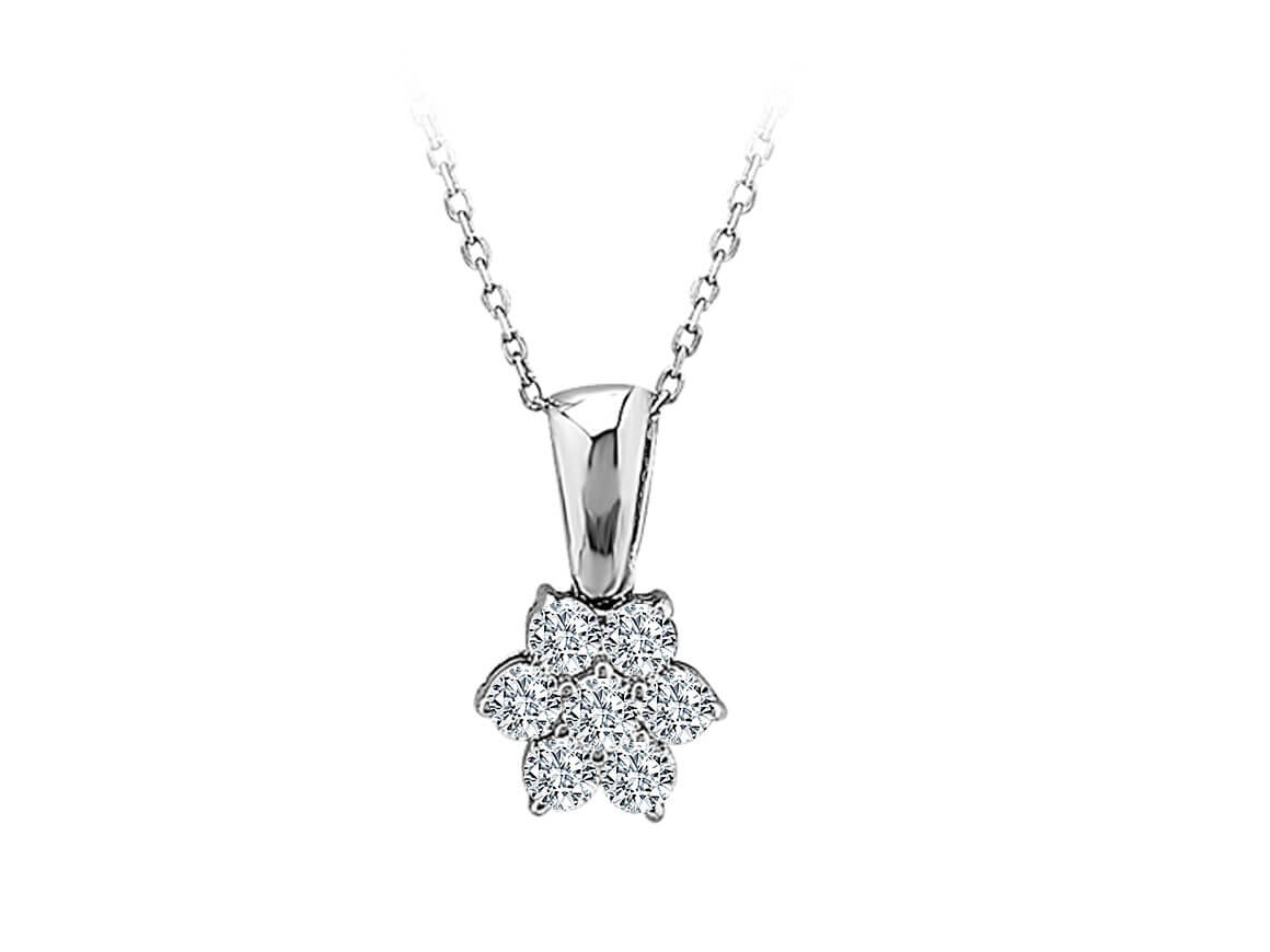 Pendentif diamant en forme de fleur – 0,38 ct | Or blanc 14K