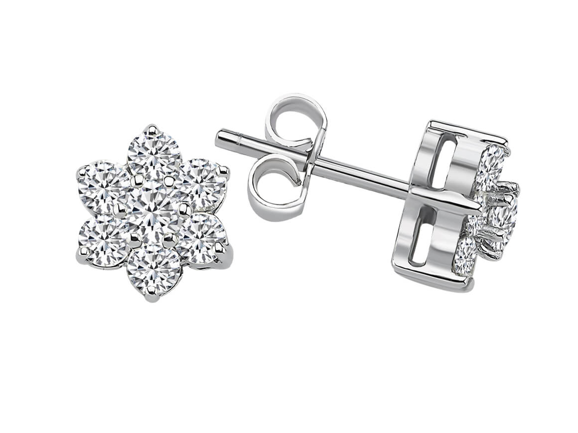 Boucles d'Oreilles Clous en Diamant en forme de fleur en Or Blanc 14 K | Bijoux d’oreilles féminins – Bijoux haut de gamme de Rosy Lab Diamonds