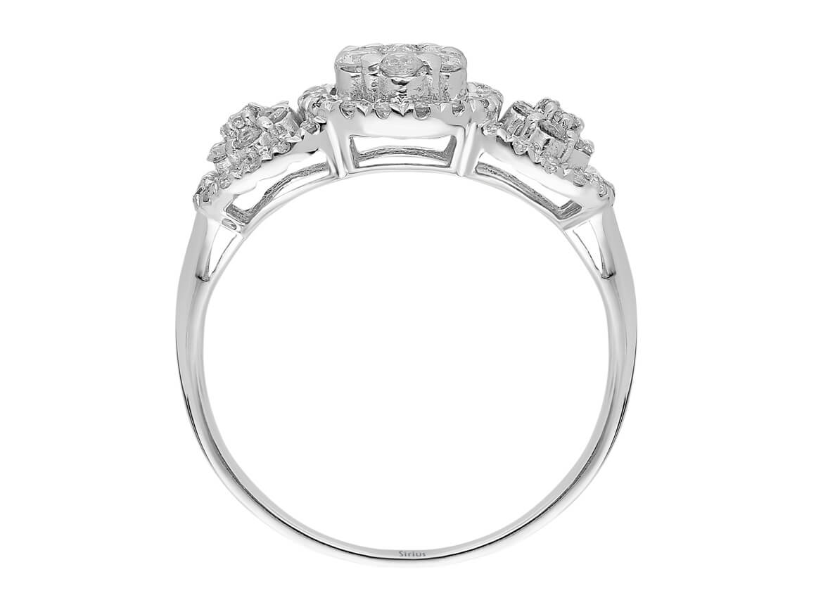 Eleganter Blumen-Tria-Ring mit 61 Rundschliff Diamanten aus 14K Weißgold - hochwertiger Schmuck von Rosy Lab Diamonds