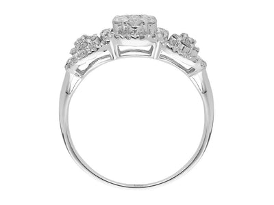 Eleganter Blumen-Tria-Ring mit 61 Rundschliff-Diamanten in 14 Karat Weißgold