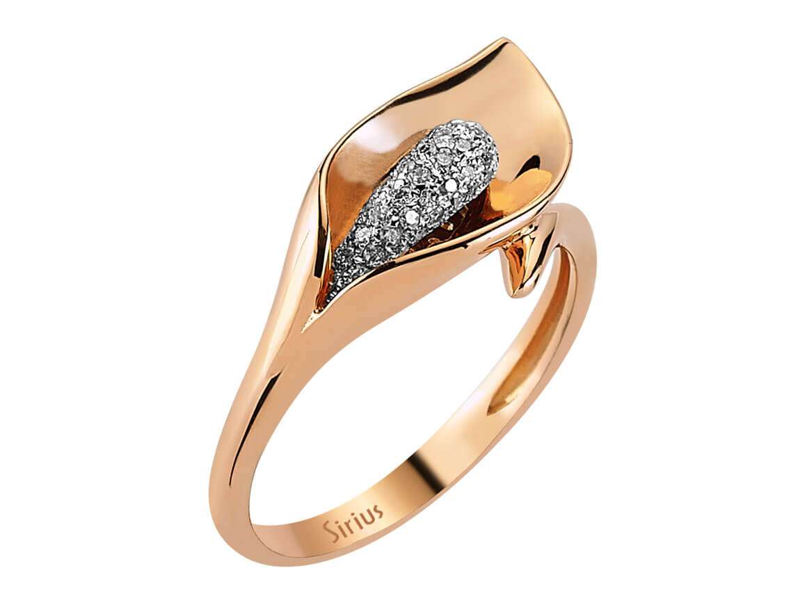 Eleganter Blumenring mit 36 Rundschliff-Diamanten in 14 Karat Roségold
