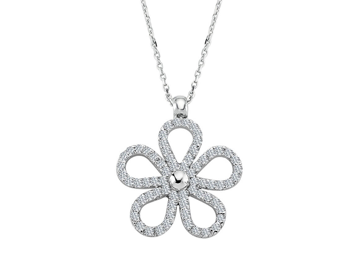 Flower pendant with 70 brilliants – 18K white gold
