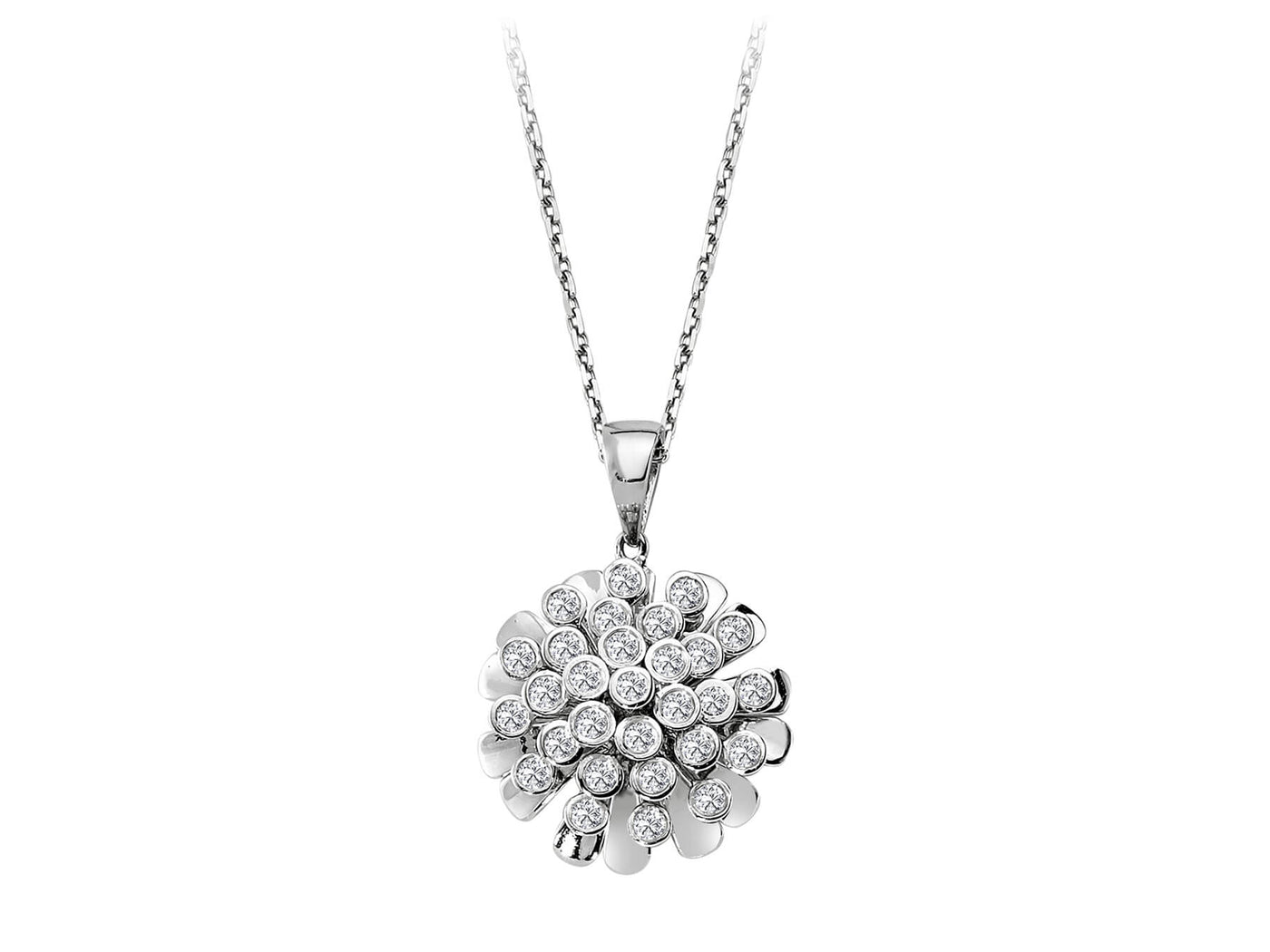 Flower pendant with 29 lab diamonds in white gold