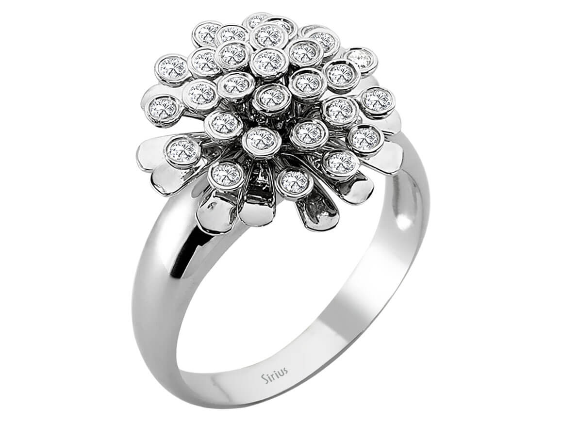 Weißgold-Ring „Blumen“ mit 29 laborgezüchteten Diamanten
