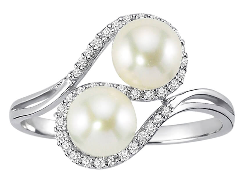 Weißgold-Ring mit Perlen & Diamanten - 14K (3,18 ct) | Luxuriös & Elegant - hochwertiger Schmuck von Rosy Lab Diamonds