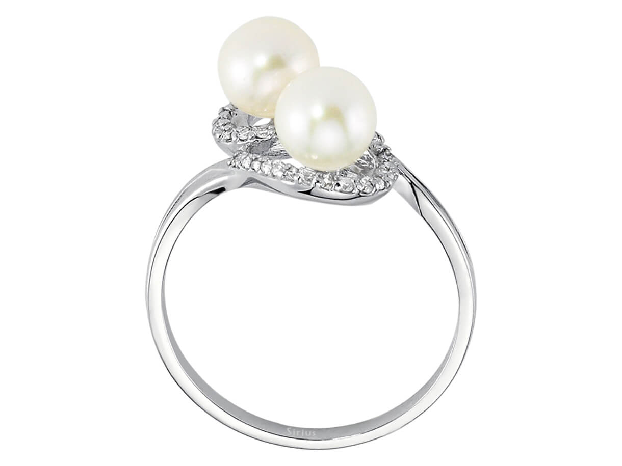 Weißgold-Ring mit Perlen & Diamanten - 14K (3,18 ct) | Luxuriös & Elegant - hochwertiger Schmuck von Rosy Lab Diamonds