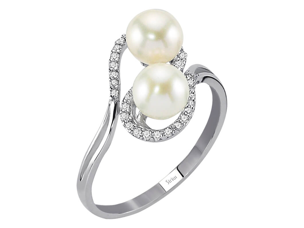 Weißgold-Ring mit Perlen & Diamanten - 14K (3,18 ct) | Luxuriös & Elegant - hochwertiger Schmuck von Rosy Lab Diamonds