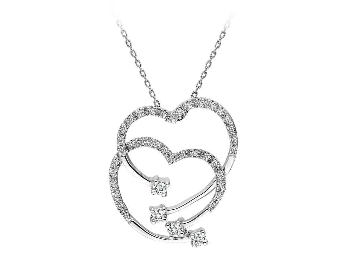 Collier Doppelherz avec 40 diamants ronds cultivés en laboratoire en or blanc 14K