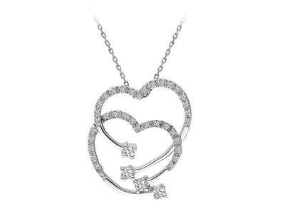 Collier Doppelherz avec 40 diamants ronds cultivés en laboratoire en or blanc 14K