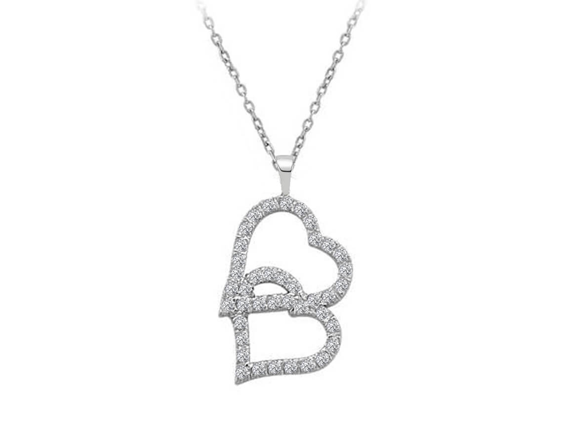 Sparkling Double Heart Pendant with Lab-Grown Round Cut Diamonds