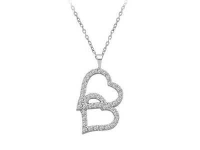 Sparkling Double Heart Pendant with Lab-Grown Round Cut Diamonds