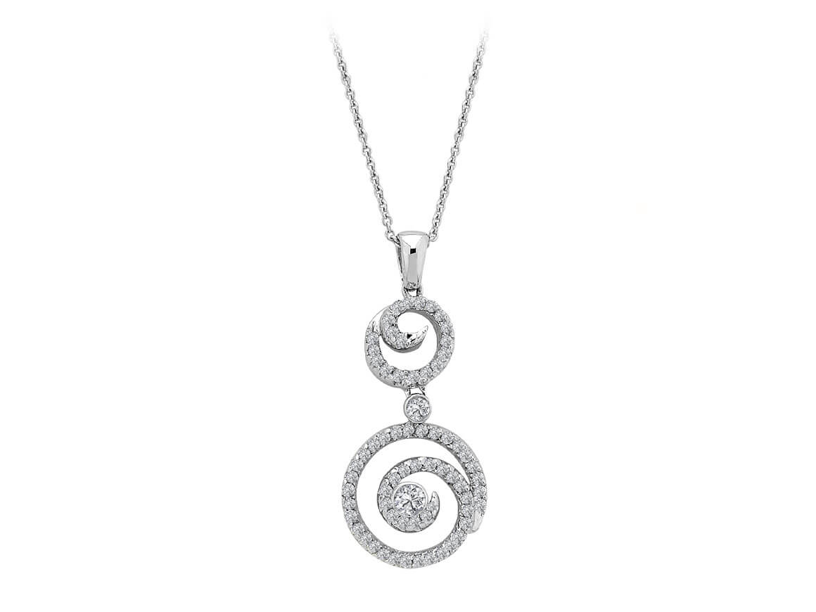 14K Beyaz Altın'dan 67 laboratuvar elması (0,60 ct) içeren çift spiralli kolye ucu - Rosy Lab Diamonds'tan yüksek kaliteli Mücevher
