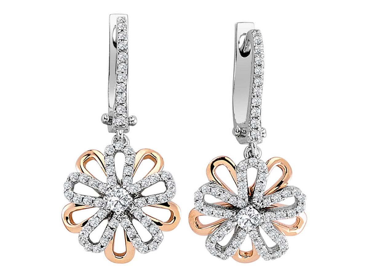 Boucles d’oreilles marguerites bicolores avec diamants de laboratoire en or 14 carats - Bijoux haut de gamme de Rosy Lab Diamonds