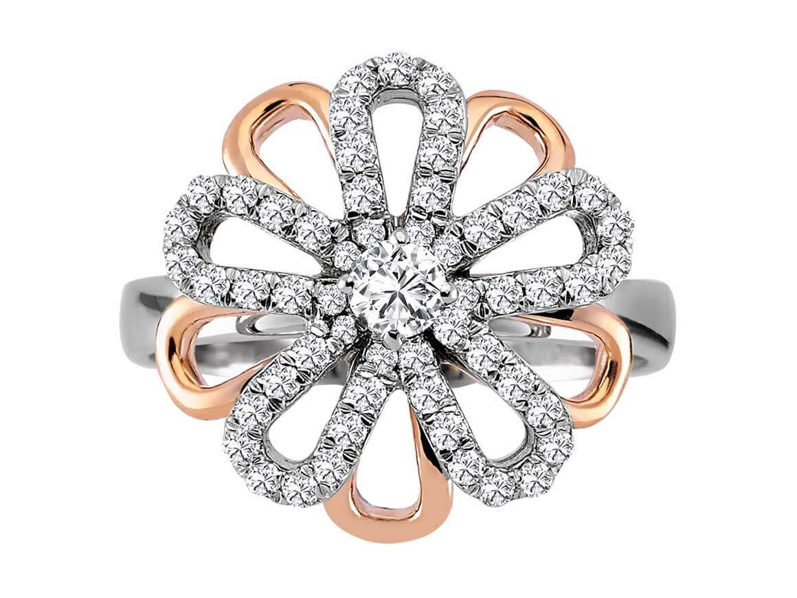 Elegant two-tone daisy ring with lab-grown diamonds