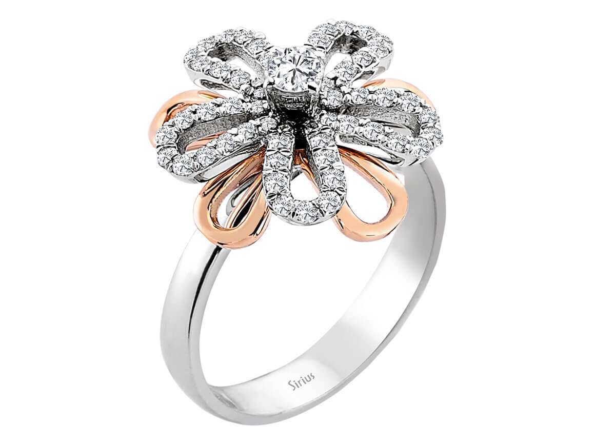 Elegant two-tone daisy ring with lab-grown diamonds