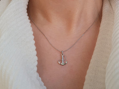 Anchor necklace with diamonds in 8K white gold