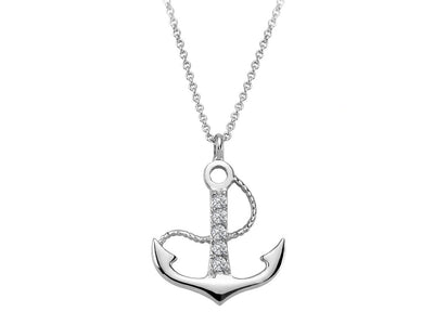 Anchor necklace with diamonds in 8K white gold