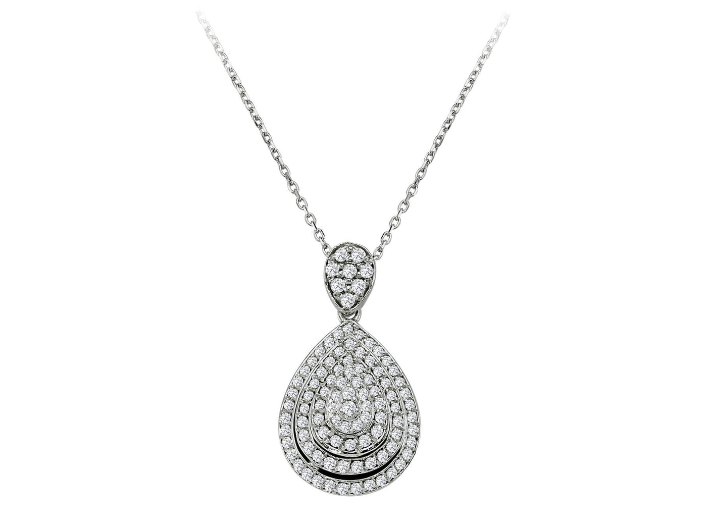 Elegant teardrop-shaped necklace with 97 lab-grown diamonds in 14K white gold
