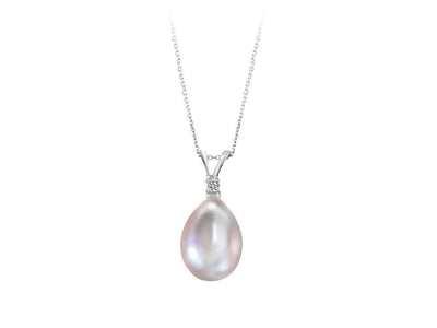 Pendant with silver-colored drop pearl and lab-grown diamond – 14K white gold