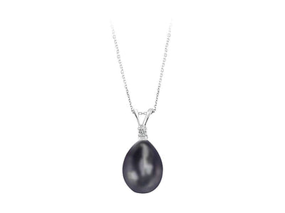 Pendant with black drop pearl and lab-grown diamond – 14K white gold