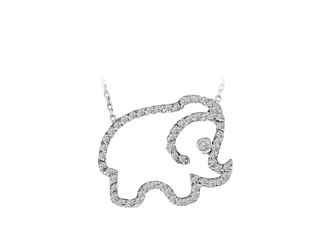Pendentif éléphant avec 56 diamants de laboratoire en or blanc 14 carats