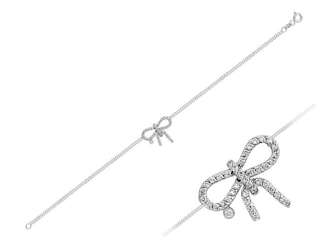 Verspieltes Schleifen-Armband mit 39 runden Diamanten aus 14K Weißgold