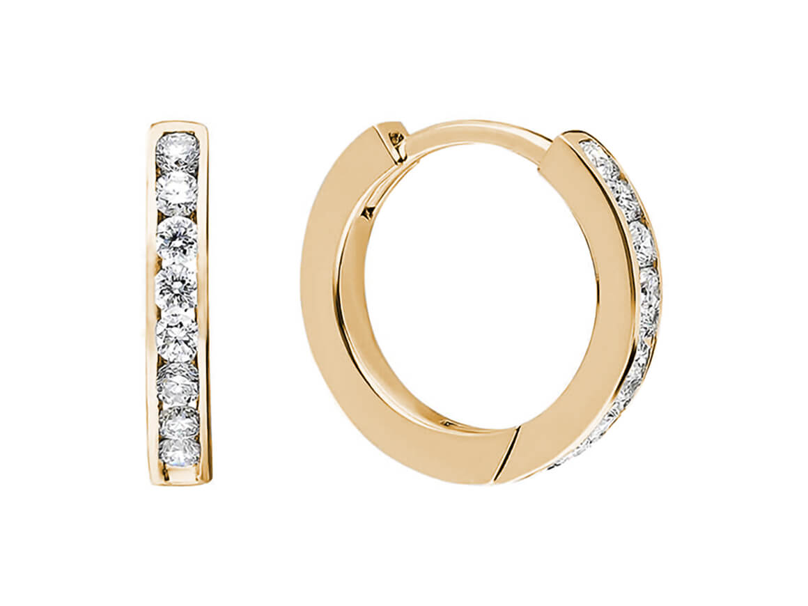 Créoles avec 14 diamants de laboratoire 0,30 carat en or jaune 333