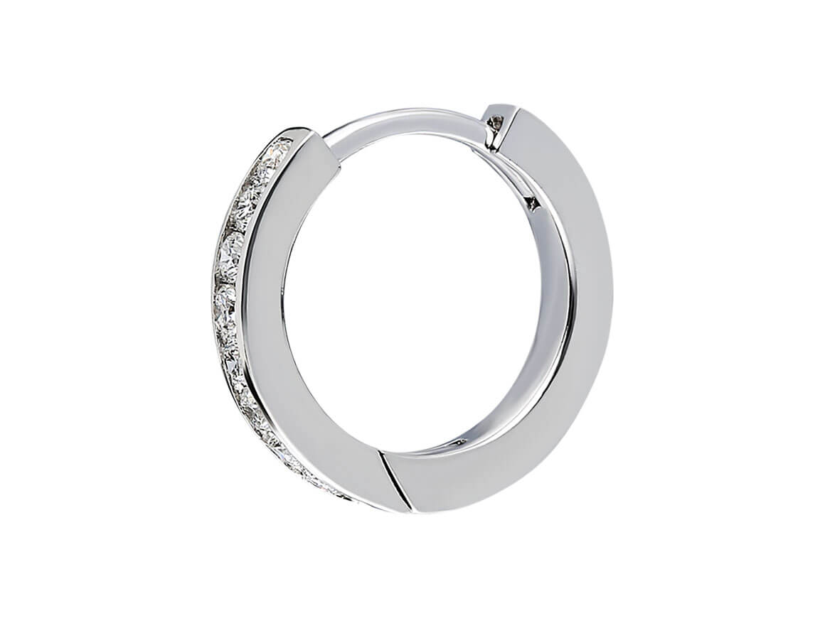 Men's hoop earring with diamonds – 0.14 ct – 8K white gold