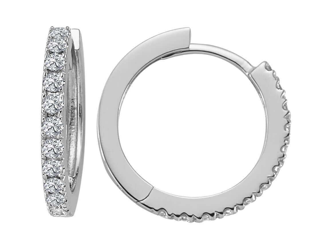 Elegant hinged hoop earrings with diamonds made of 14K white gold