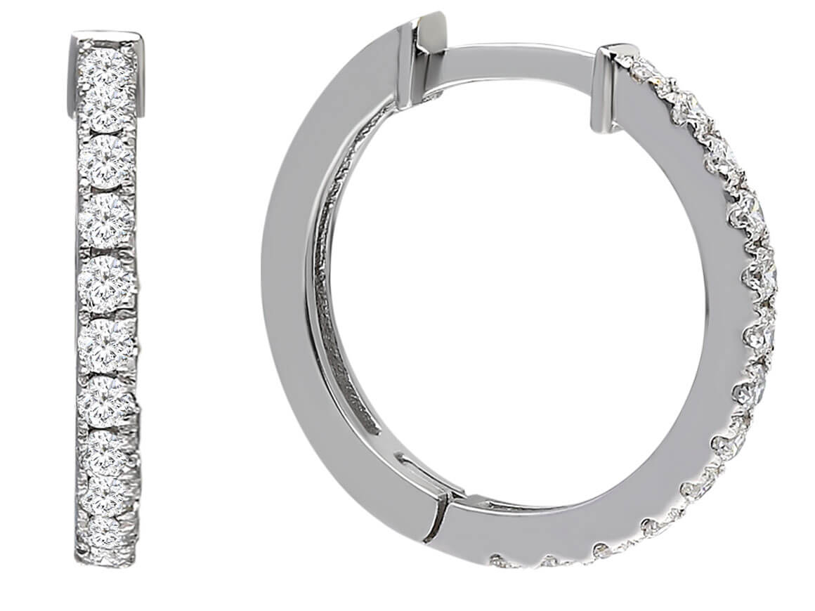 Klassische Weißgold-Creolen mit 26 Brillanten - 14K Damenohrringe - hochwertiger Schmuck von Rosy Lab Diamonds